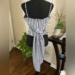 ✨Nautical Blue White Stripe Cami Long Tie Sleeveless Sexy Party Top L